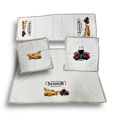 Jogo De Toalhas Para Santa Ceia Do Senhor C/ 4 Pcs com Renda