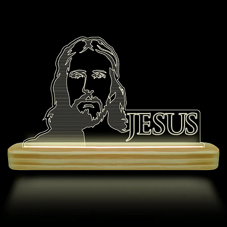 Luminária Jesus cristo de Mesa Abajur com Iluminação em Led e Acrílico com Gravação à Laser
