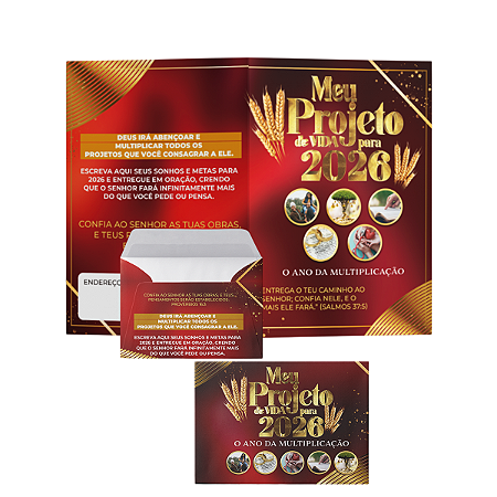 Kit Meu Projeto de Vida 2026 pasta e envelope – 50 unidades