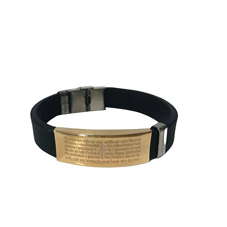 Pulseira De Couro Pai Nosso Cruz – detalhes metálico