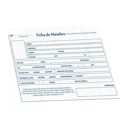Ficha De Membro Da Igreja 20x14cm – 100 unidades