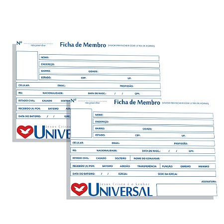 Ficha De Membro Da IURD 20x14cm – 100 unidades