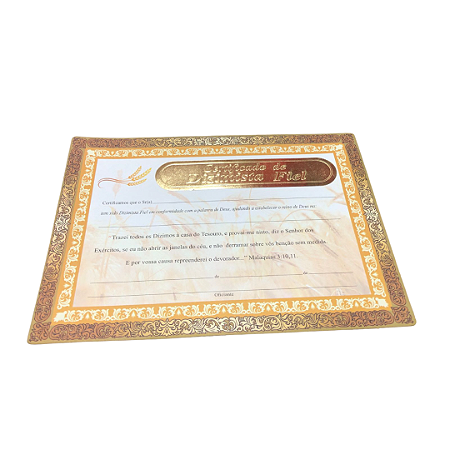 certificado Dizimista auto relevo dourado - 10 unidade