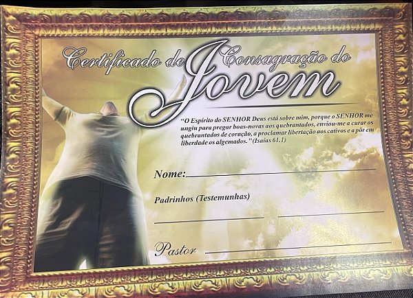 certificado de Consagração do Jovem dourado - 10 unidade