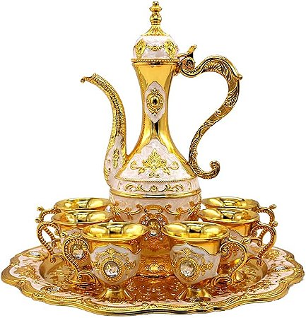 Conjunto De Jarra  e 6 taças e 1 bandeja dourados – importado
