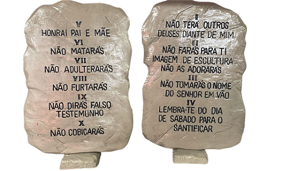 Pedra 10 Mandamentos Tábua Bíblia Resina 28 Cm