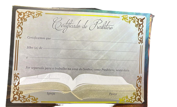 certificado De Presbítero neutro a4 - 10 unidades