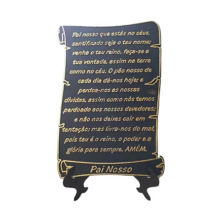 pergaminho com suporte decorativo Pai Nosso escritório mesa sala altar quarto