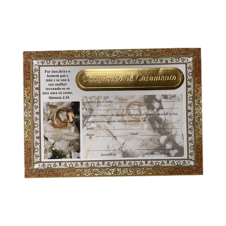 Certificado Diploma de Casamento auto relevo dourado - 10 unidade