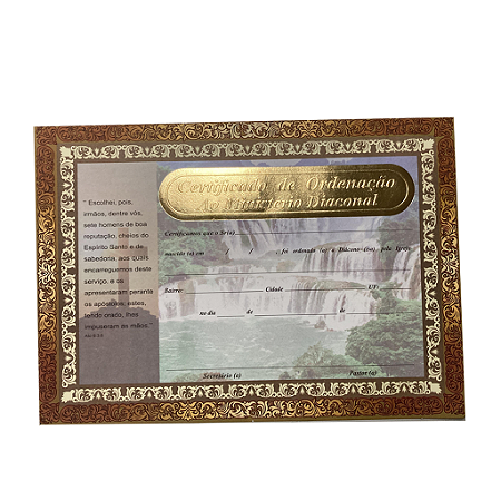 Certificado Diploma Diácono auto relevo dourado - 10 unidade