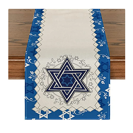 Caminho de Mesa Estrela De Davi toalha de linho Branca 150x33 cm