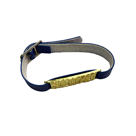 Pulseira Salmo 128 Courino Azul com Dourado - 100 unidades