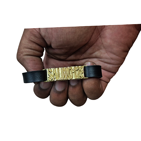 Pulseira Salmo 128 Courino Preto com Dourado unisex