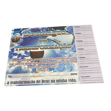 Cartela Transformação 5 dias - 100 unidades