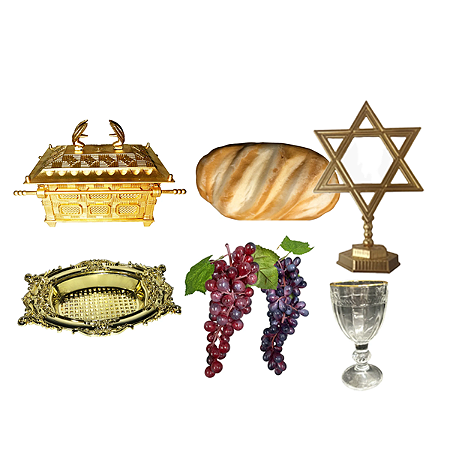 Kit Arranjo Santa Ceia Bandeja Luxo Pão Uva Arca Candelabro
