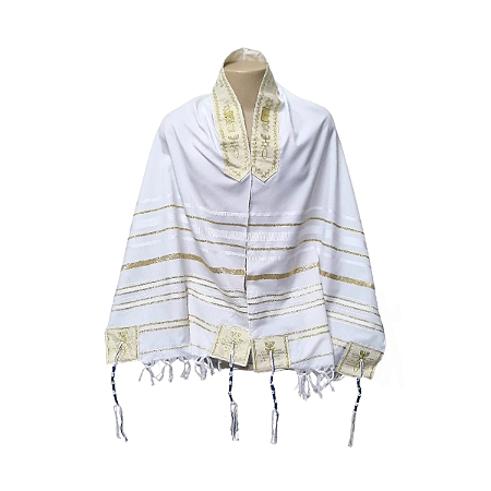 Talit Gadol Messiânico Branco com Dourado + Bolsa