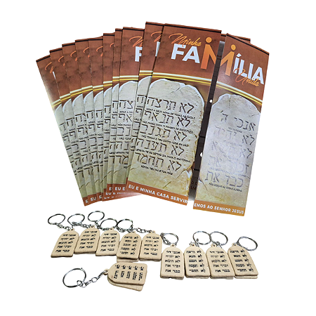 Kit 10 Mandamentos com Pasta e Chaveiro campanha familia - 10 unid