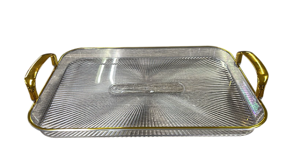 Bandeja oval média de acrílico com detalhe dourado 30 cm
