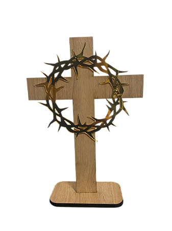 Cruz Decorativa em MDF com Coroa de Espinhos em Acrílico