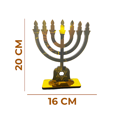 Candelabro Menorah Acrílico Espelhado Dourado 20 cm