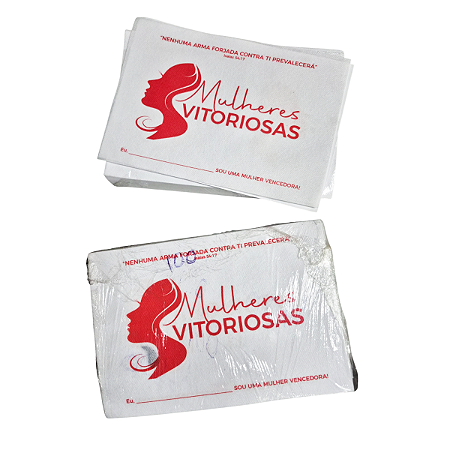 Lenço de TNT Mulheres Vitoriosas 20x14 cm branco