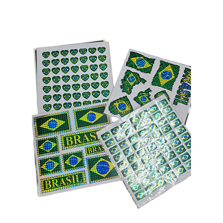 Adesivo Brasil Brandeira do Brasil Refletixo Cartela variado