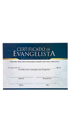Certificado de Evangelista A4 Papel Couchê Brilho 150g