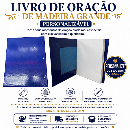 Livro de Oração de Madeira Grande Personalizável 55x40 cm