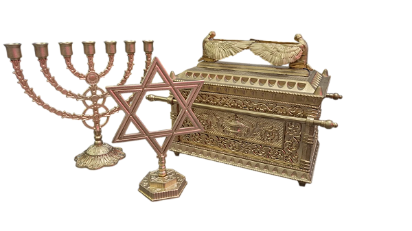 Kit Altar Luxo: Arca da Aliança 30cm, Candelabro Menorah e Estrela de Davi