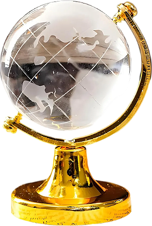 Mini Globo Terrestre Decorativo de Cristal com Base Dourada 6cm ou 12cm