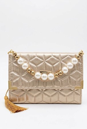 Bíblia Bolsa da Mulher Premium ARC Dourada Detalhe- Alça Em Pérolas