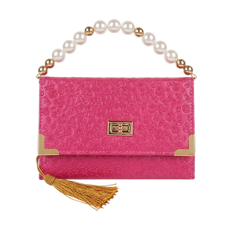 Bíblia Bolsa da Mulher Premium ARC Rosa Choque Trabalhada - Alça Em Pérolas