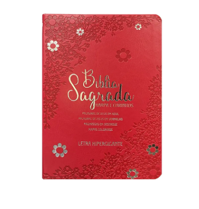 Bíblia Sagrada ARC Letra Hipergigante Floral Vermelha