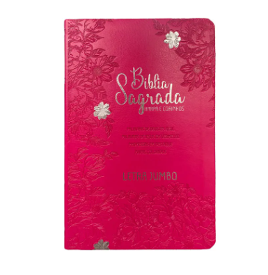 Bíblia Sagrada Letra Jumbo | ARC | Harpa Avivada e Corinhos | Capa PU Luxo Jardim Pink