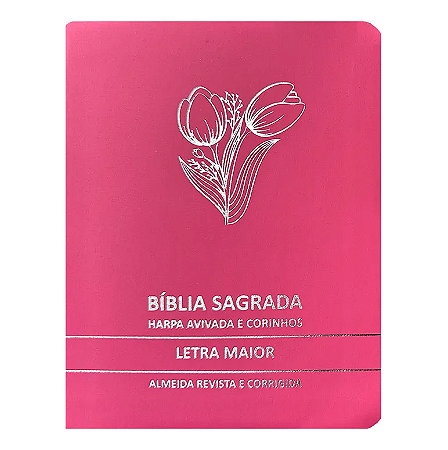 BÍBLIA L. MAIOR PREMIUM ARC LUXO C/ HARPA FULL COLOR PDAJV - RAMO DE TULIPA PINK