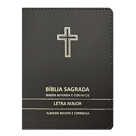 Bíblia Sagrada Letra Maior Harpa Avivada Cruz Preta Zíper