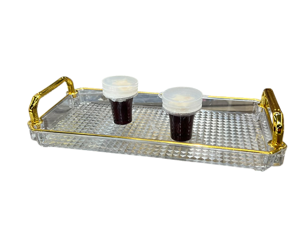 Bandeja Acrílico Transparente Dourada Compacta