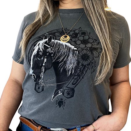 Camiseta Feminina Cavalo Marrom Frente Country Tshirt