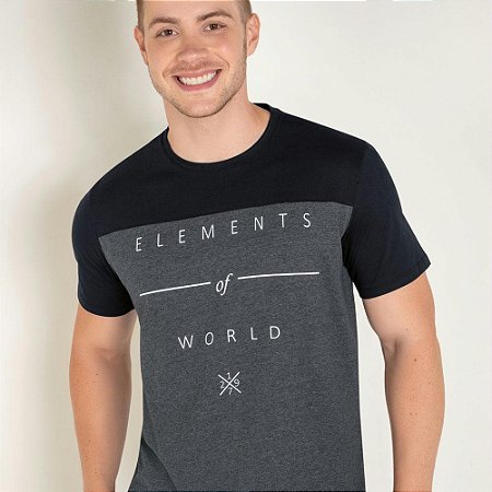 Camiseta Mescla e Preta com Estampa Frontal