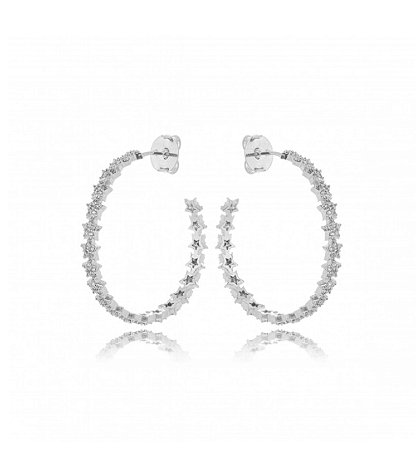 Brincos argola aberta de estrelas cravejada de zircônias cristal