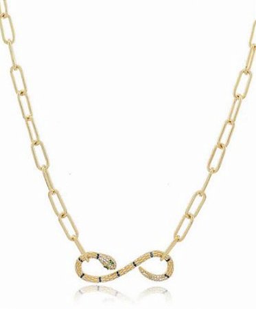 Colar elos e serpente cravejada com zircônias cristal e color.