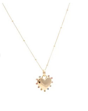 Colar longo 1 metro de bolinhas com pingente coração cheio cravejado zircônias color nas laterais.