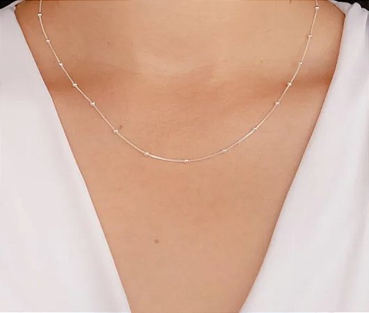 Colar veneziana bolinhas lisas prata 925