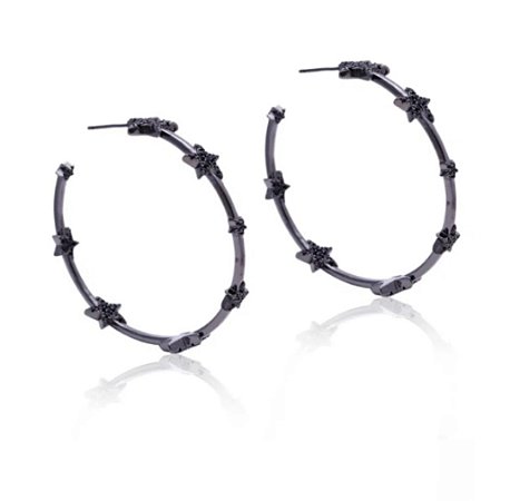 Brincos argola G com estrelas cravejadas de zircônias negras