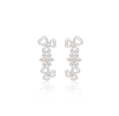 Brincos ear cuff de flores vazadas cravejadas de zircônias cristal