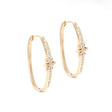 Brincos argola oval estrela cravejado zircônias cristal