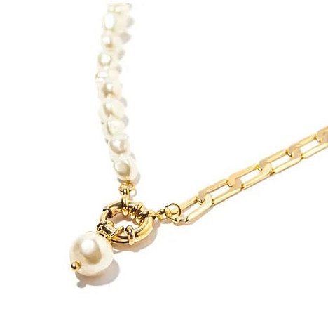 Colar metade corrente elos e metade pérolas