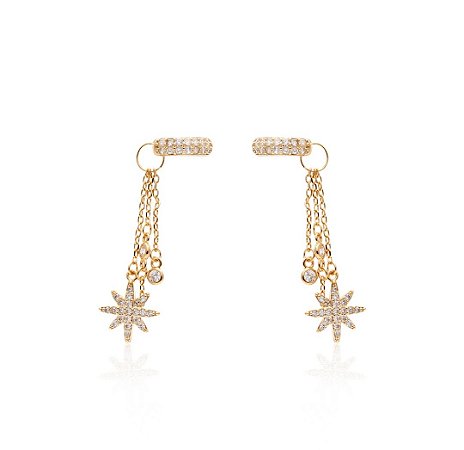 Brincos argola cravejada zircônias cristal e pingentes removíveis franja com ponto de luz e estrelas