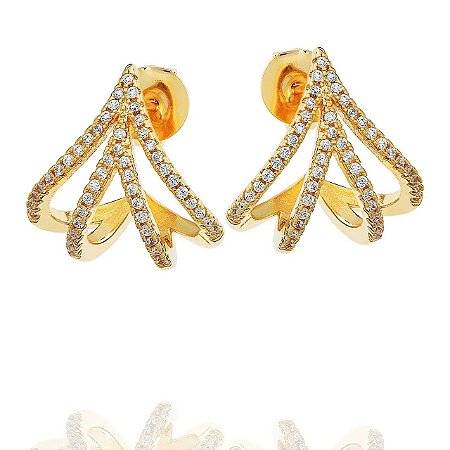 Brincos ear cuff linhas cravejadas com zircônias cristal
