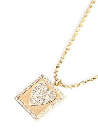 Colar cordão baiano com pingente quadrado com detalhe de coração cravejado com zircônias cristal